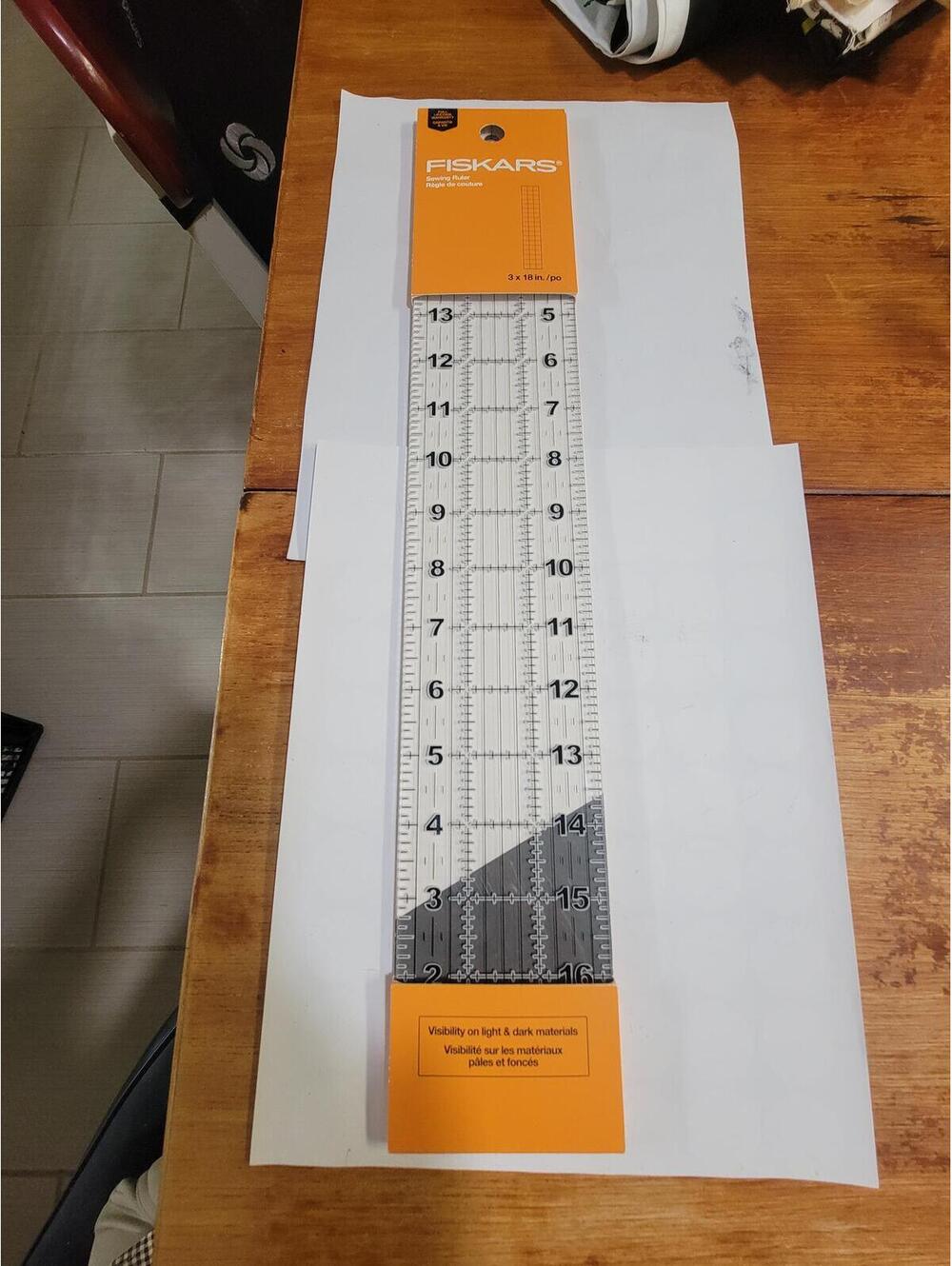 Fiskars 3 x 18 inch Sewing Ruler with Two-Tone Markings for Visibility